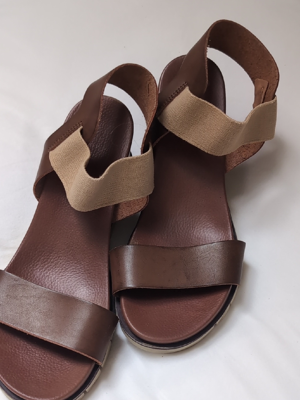 MIA Brown and Beige Elastic Strap Sandals Size 9